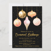 Roze en gouden Kerstmis Ornament Exchange Kaart (Voorkant)