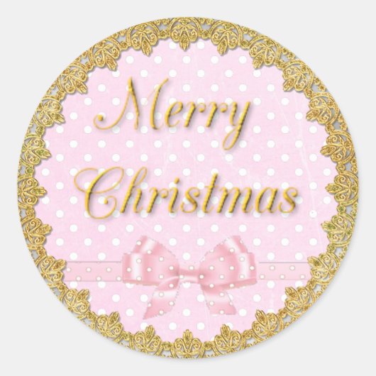 Roze en gouden kerststicker ronde sticker (Voorkant)