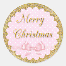 Roze en gouden kerststicker ronde sticker