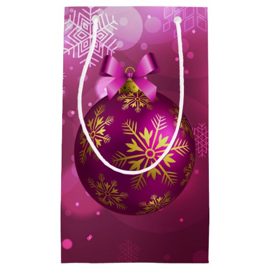 Roze en gouden kersttas met kleine cadeautjes klein cadeauzakje (Voorkant)