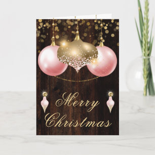 Roze en Gouden Kerstversiering Eettafel Feestdagen Kaart