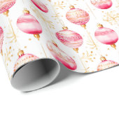 Roze en gouden kerstversieringen cadeaupapier (Rol Hoek)
