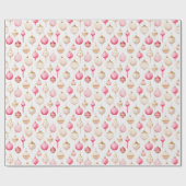 Roze en gouden kerstversieringen cadeaupapier (Vlak)