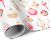 Roze en gouden kerstversieringen cadeaupapier (Rol Hoek)