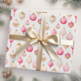 Roze en gouden kerstversieringen cadeaupapier