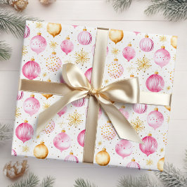 Roze en gouden kerstversieringen cadeaupapier