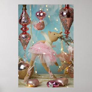 Roze en gouden kerstversieringen, hertenfiguurtjes poster