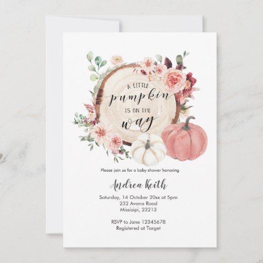 Roze en gouden kleine pompoen is onderweg kaart (Voorkant)