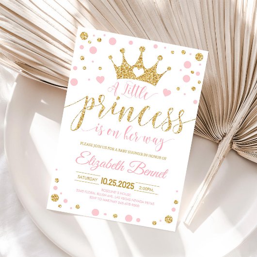 Roze en Gouden Kleine Prinses Baby shower Kaart