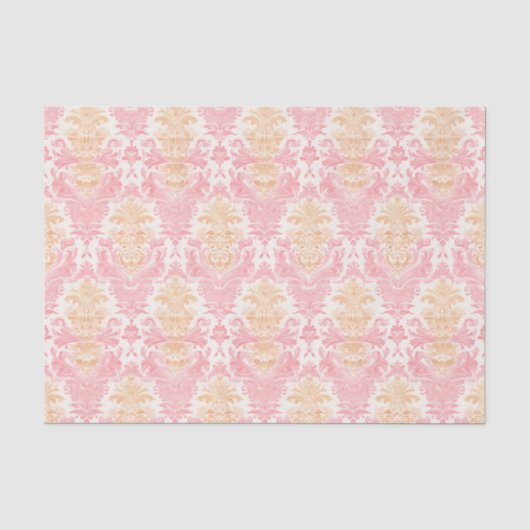 Roze en Gouden Kleur Ornamental Damask Pattern Tissuepapier (Voorkant)