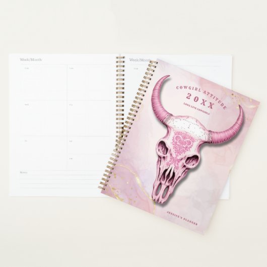Roze en Gouden Koe Schedel Persoonlijke Planner (Display)