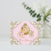 Roze en gouden koets meisjes prinses Baby shower Kaart (Staand voorkant)