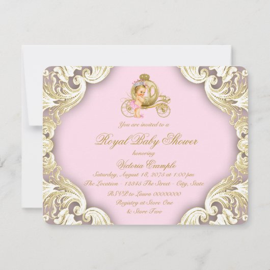 Roze en gouden koets meisjes prinses Baby shower Kaart (Achterkant)