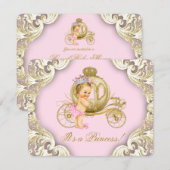 Roze en gouden koets meisjes prinses Baby shower Kaart (Voorkant / Achterkant)