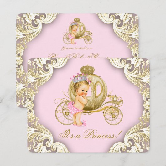 Roze en gouden koets meisjes prinses Baby shower Kaart (Voorkant / Achterkant)