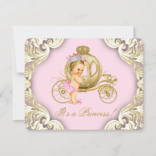 Roze en gouden koets meisjes prinses Baby shower Kaart (Voorkant)