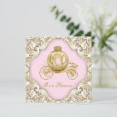 Roze en gouden koets Royal Princess Baby shower Kaart (Staand voorkant)