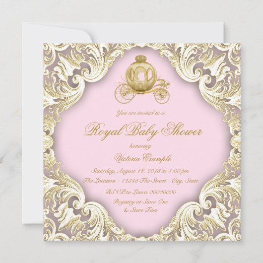 Roze en gouden koets Royal Princess Baby shower Kaart (Achterkant)