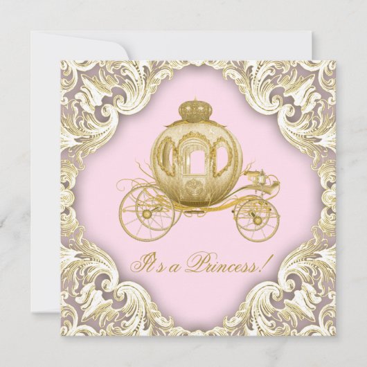 Roze en gouden koets Royal Princess Baby shower Kaart (Voorkant)