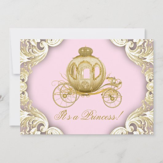 Roze en gouden koets Royal Princess Baby shower Kaart (Voorkant)
