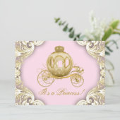 Roze en gouden koets Royal Princess Baby shower Kaart (Staand voorkant)