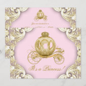 Roze en gouden koets Royal Princess Baby shower Kaart (Voorkant / Achterkant)