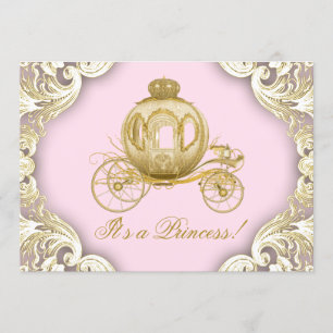 Roze en gouden koets Royal Princess Baby shower Kaart