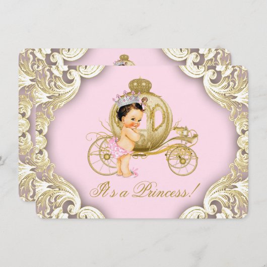 Roze en gouden koets Royal Princess Baby shower Kaart (Voorkant / Achterkant)