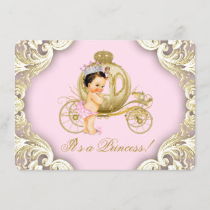 Roze en gouden koets Royal Princess Baby shower Kaart