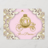 Roze en gouden koets Royal Princess Baby shower Kaart (Voorkant / Achterkant)