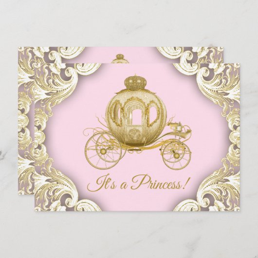Roze en gouden koets Royal Princess Baby shower Kaart (Voorkant / Achterkant)