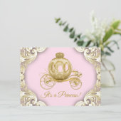 Roze en gouden koets Royal Princess Baby shower Kaart (Staand voorkant)