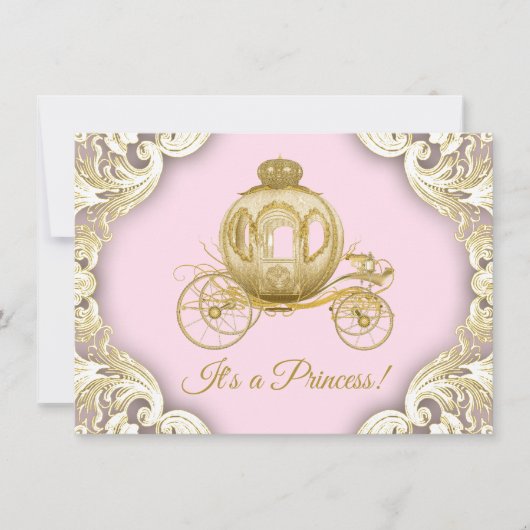 Roze en gouden koets Royal Princess Baby shower Kaart (Voorkant)