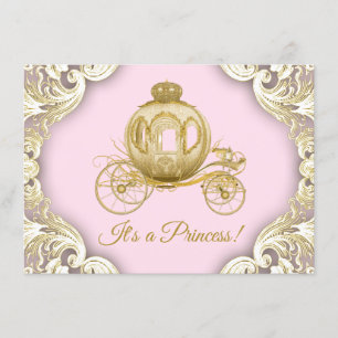 Roze en gouden koets Royal Princess Baby Shower Kaart