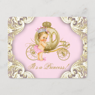 Roze en gouden koetsmeisjes Princess Baby Shower Kaart