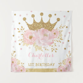 Roze en Gouden Koninklijke Kroon Prinses Verjaarda Wandkleed