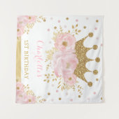 Roze en Gouden Koninklijke Kroonprinses Verjaardag Wandkleed (Voorkant (horizontaal))