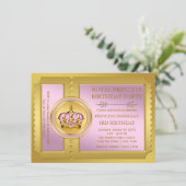 Roze en gouden koninklijke prinses verjaardagsfees kaart (Staand voorkant)