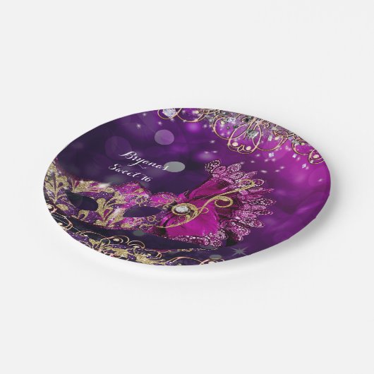 Roze en gouden kostume Masquerade Masker Birthday  Papieren Bordje (Gekanteld)