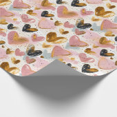 Roze en gouden krijt harten Valentijnsdag Cadeaupapier (Hoek)