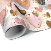Roze en gouden krijt harten Valentijnsdag Cadeaupapier (Rol Hoek)