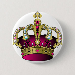 Roze en gouden kroonkroon ronde button 5,7 cm
