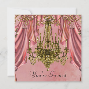 Roze en Gouden Kroonluchter Feest Uitnodigingen