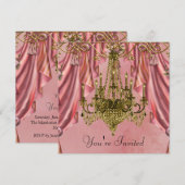 Roze en Gouden Kroonluchter Party Uitnodigingen (Voorkant / Achterkant)