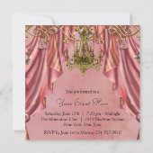 Roze en Gouden Kroonluchter Party Uitnodigingen (Achterkant)