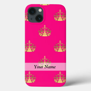 Roze en gouden kroonpatroon iPhone 13 hoesje