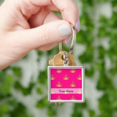 Roze en gouden kroonpatroon sleutelhanger (Hand)