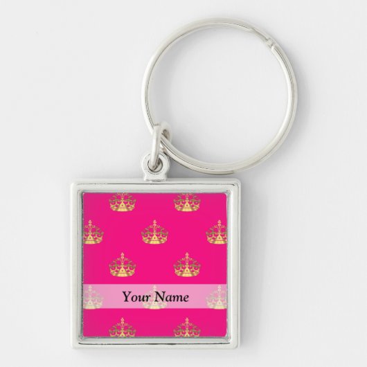 Roze en gouden kroonpatroon sleutelhanger (Voorkant)