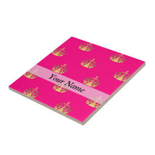 Roze en gouden kroonpatroon tegeltje