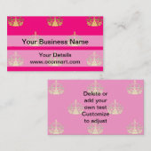 Roze en gouden kroonpatroon visitekaartje (Voorkant / Achterkant)